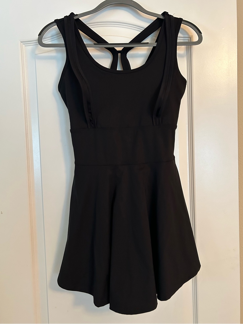 Black Sleeveless Fit-and-Flare Racerback Athletic Dress Built-in Shorts